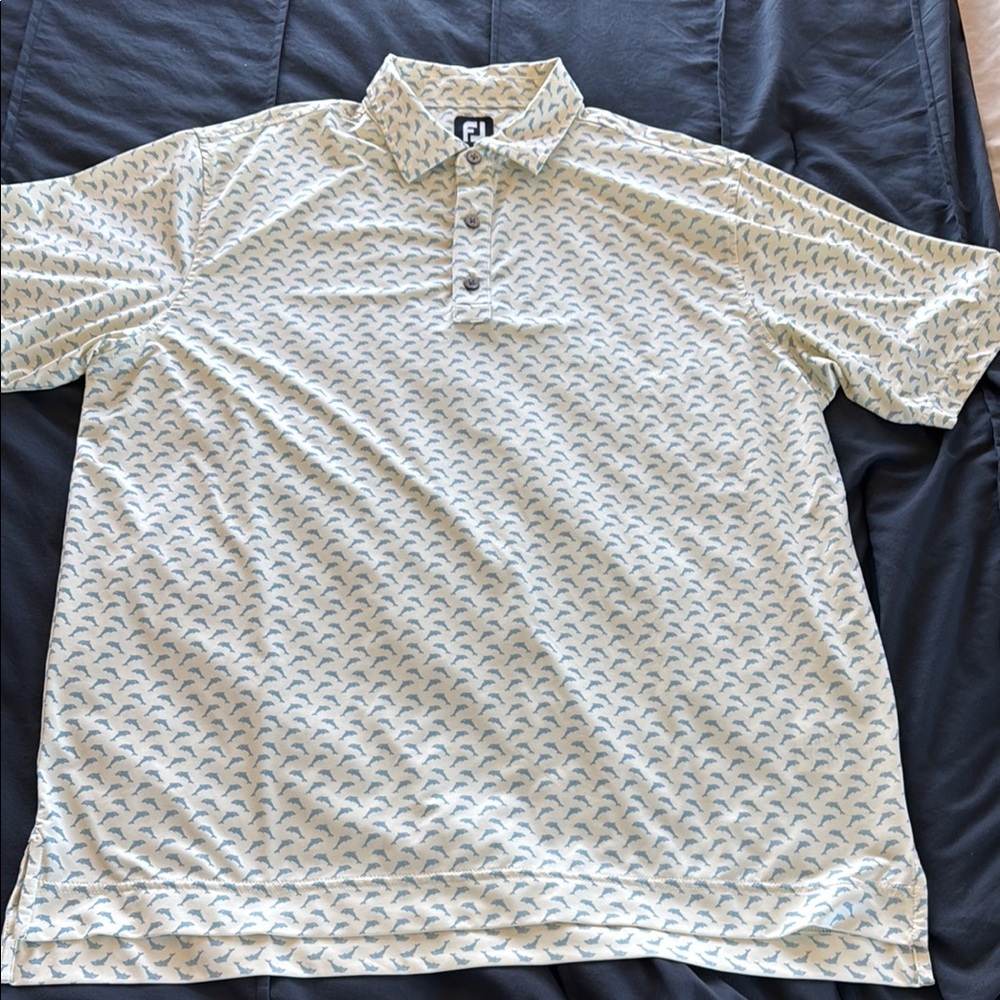 FOOTJOY Men's Light Yellow and Blue Patterned Shirt